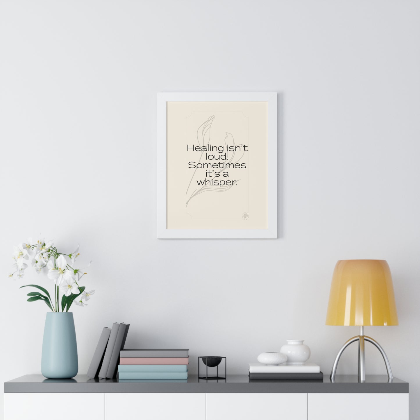 Soft Strength Series | Quote 3 | Framed Vertical Poster | Healing isn't loud. Sometimes it's a whisper. | Reverberate Soul™