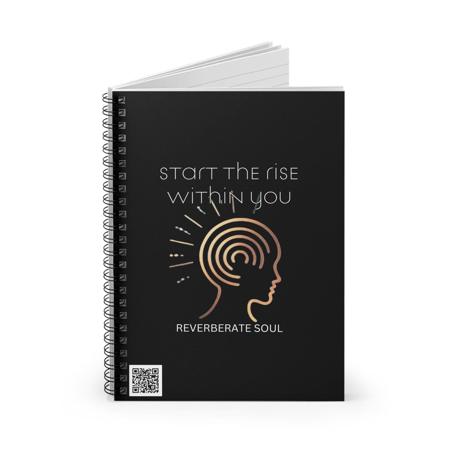 Ruled Spiral Notebook | Black | Start the Rise Within You | Reverberate Soul™