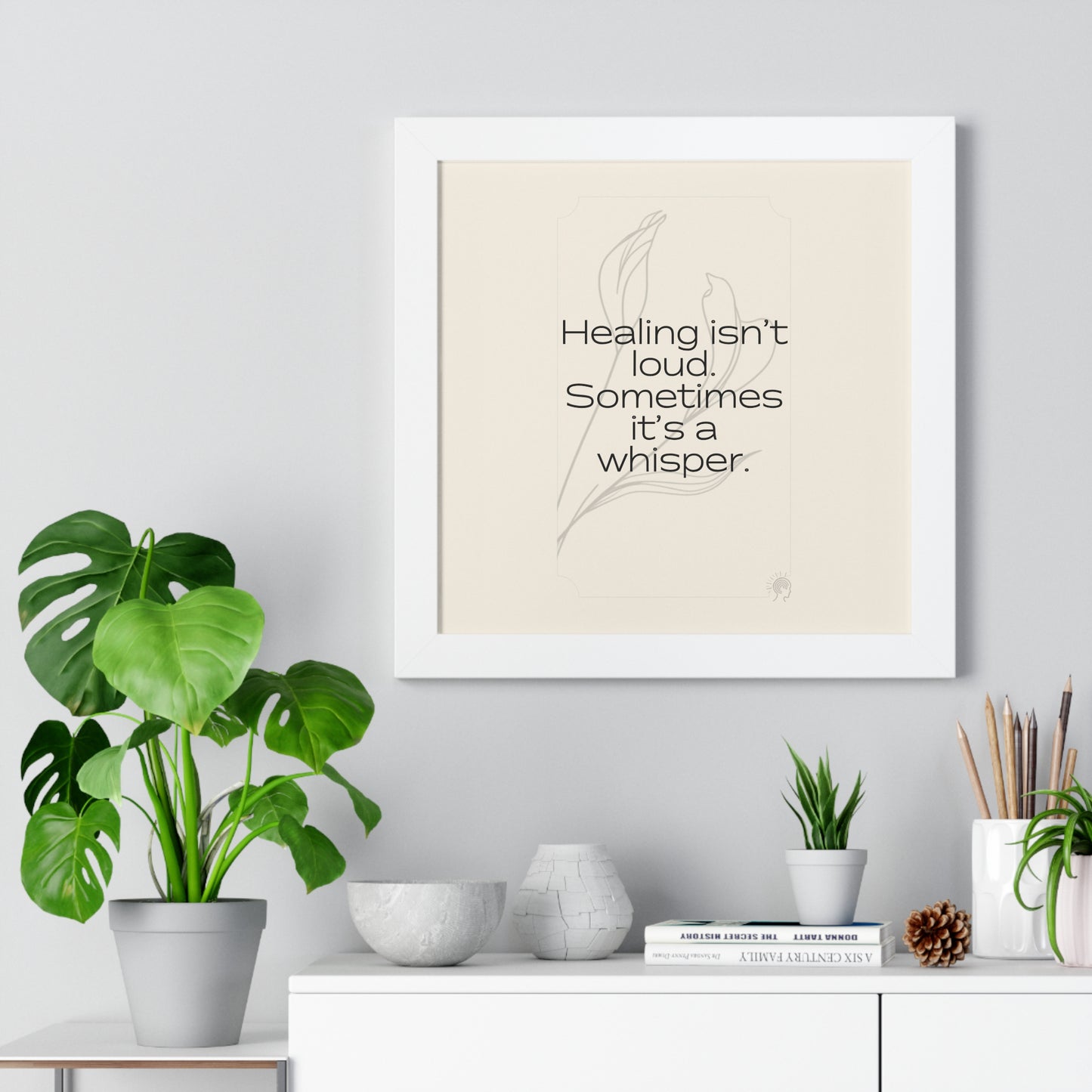 Soft Strength Series | Quote 3 | Framed Vertical Poster | Healing isn't loud. Sometimes it's a whisper. | Reverberate Soul™
