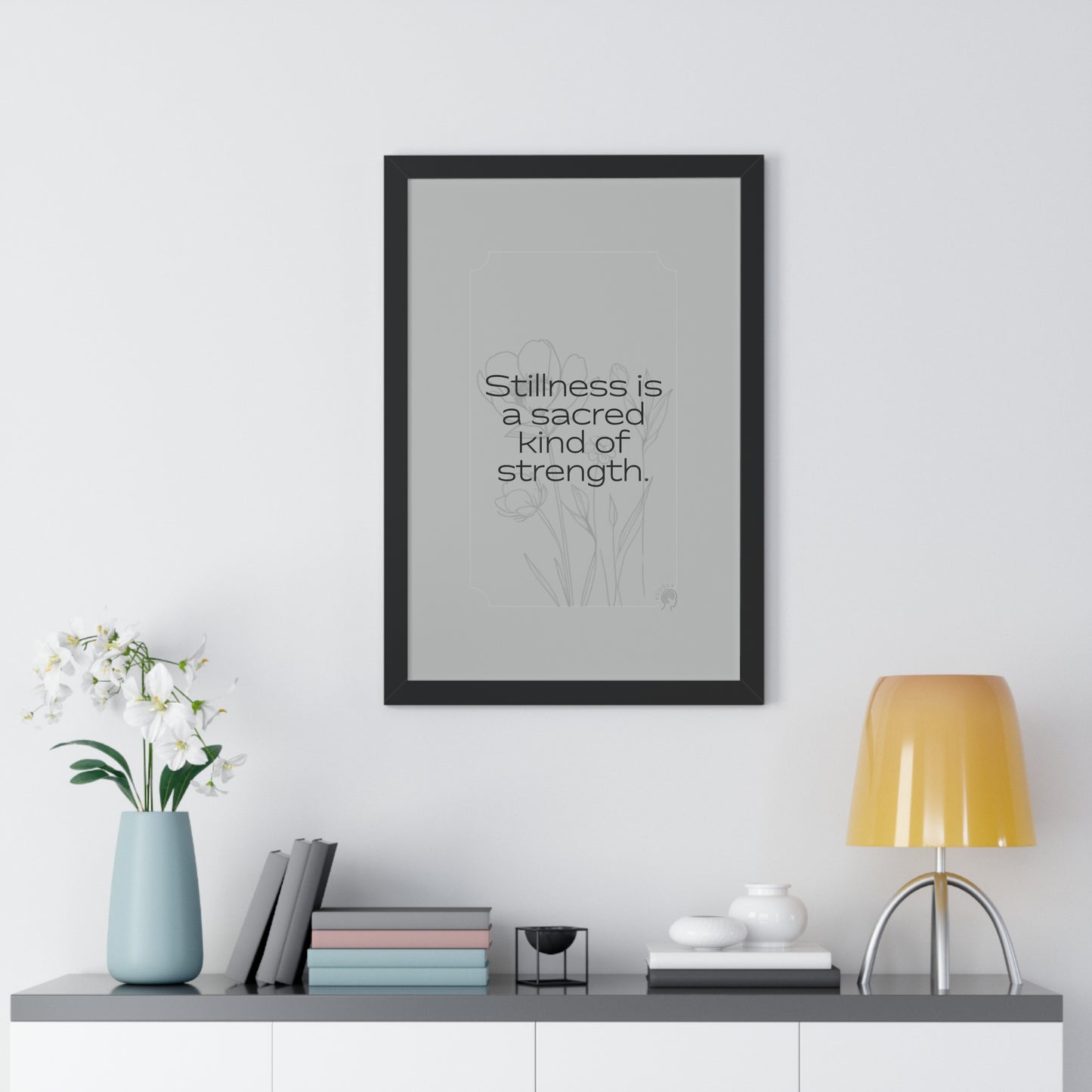 Soft Strength Series | Quote 5 | Framed Vertical Poster | Stillness is a sacred kind of strength. | Reverberate Soul™