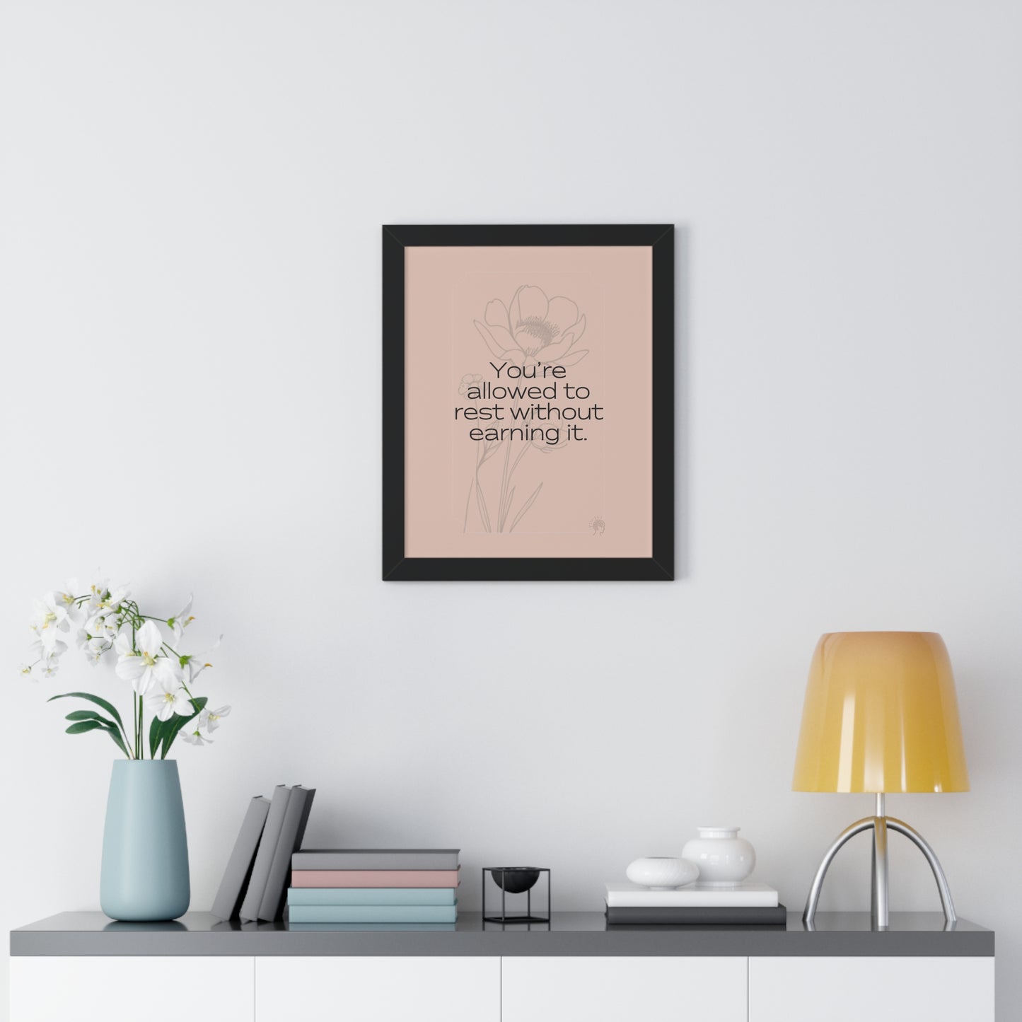 Soft Strength Series | Quote 4 | Framed Vertical Poster | You're allowed to rest without earning it. | Reverberate Soul™