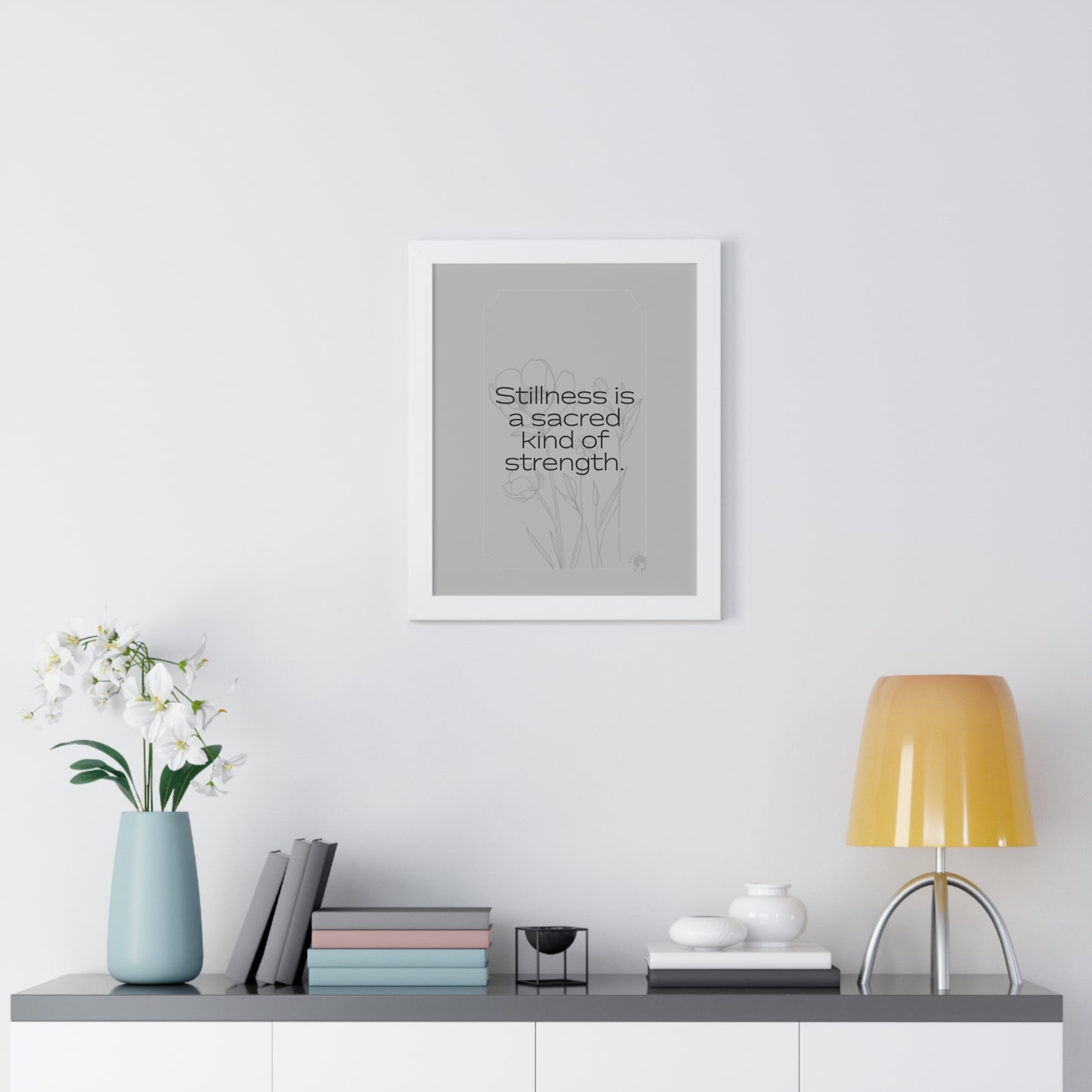 Soft Strength Series | Quote 5 | Framed Vertical Poster | Stillness is a sacred kind of strength. | Reverberate Soul™