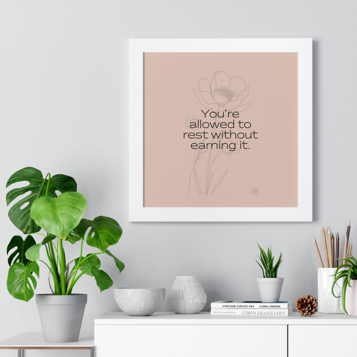 Soft Strength Series | Quote 4 | Framed Vertical Poster | You're allowed to rest without earning it. | Reverberate Soul™