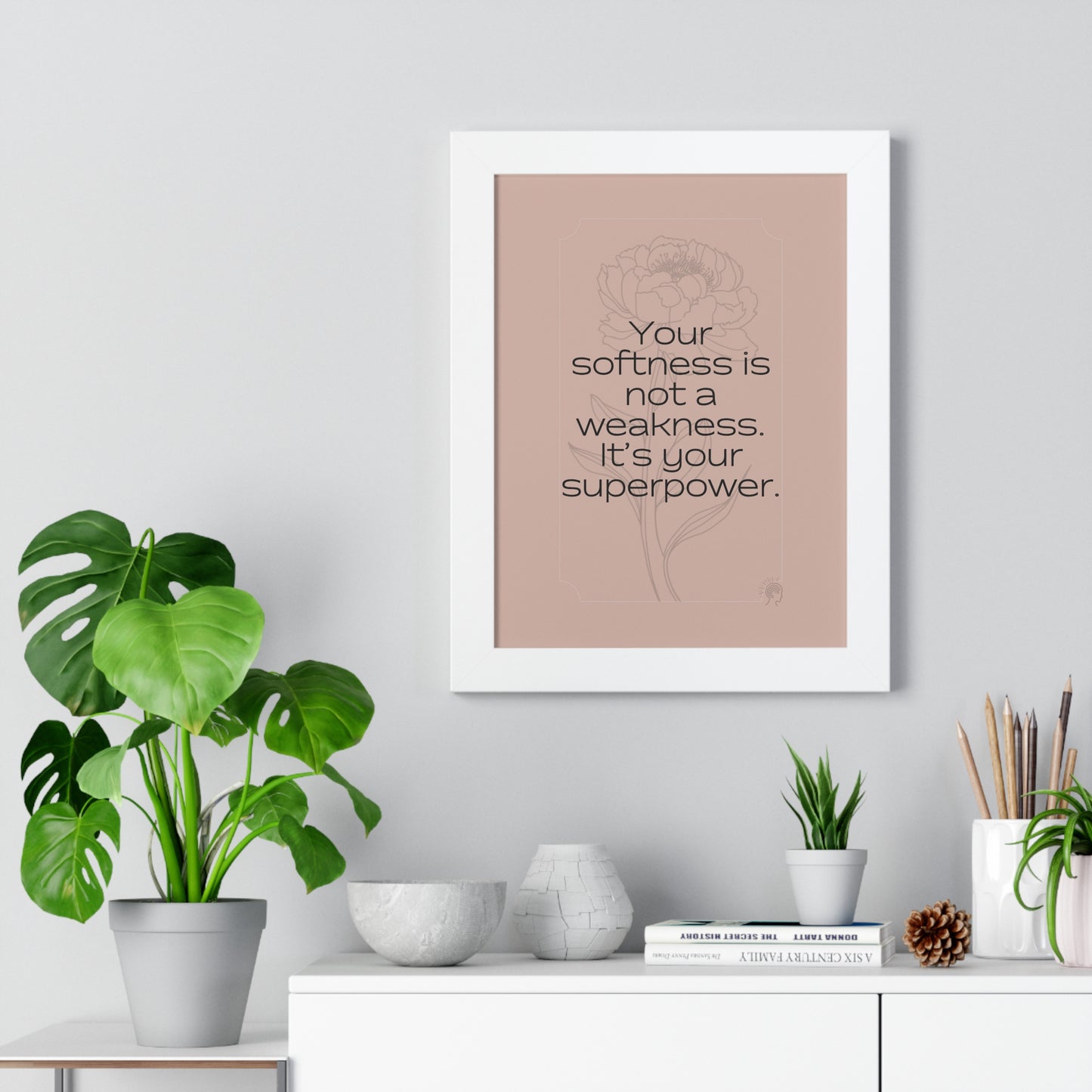 Soft Strength Series | Quote 2 | Framed Vertical Poster | Your softness is not a weakness. It's your superpower. | Reverberate Soul™