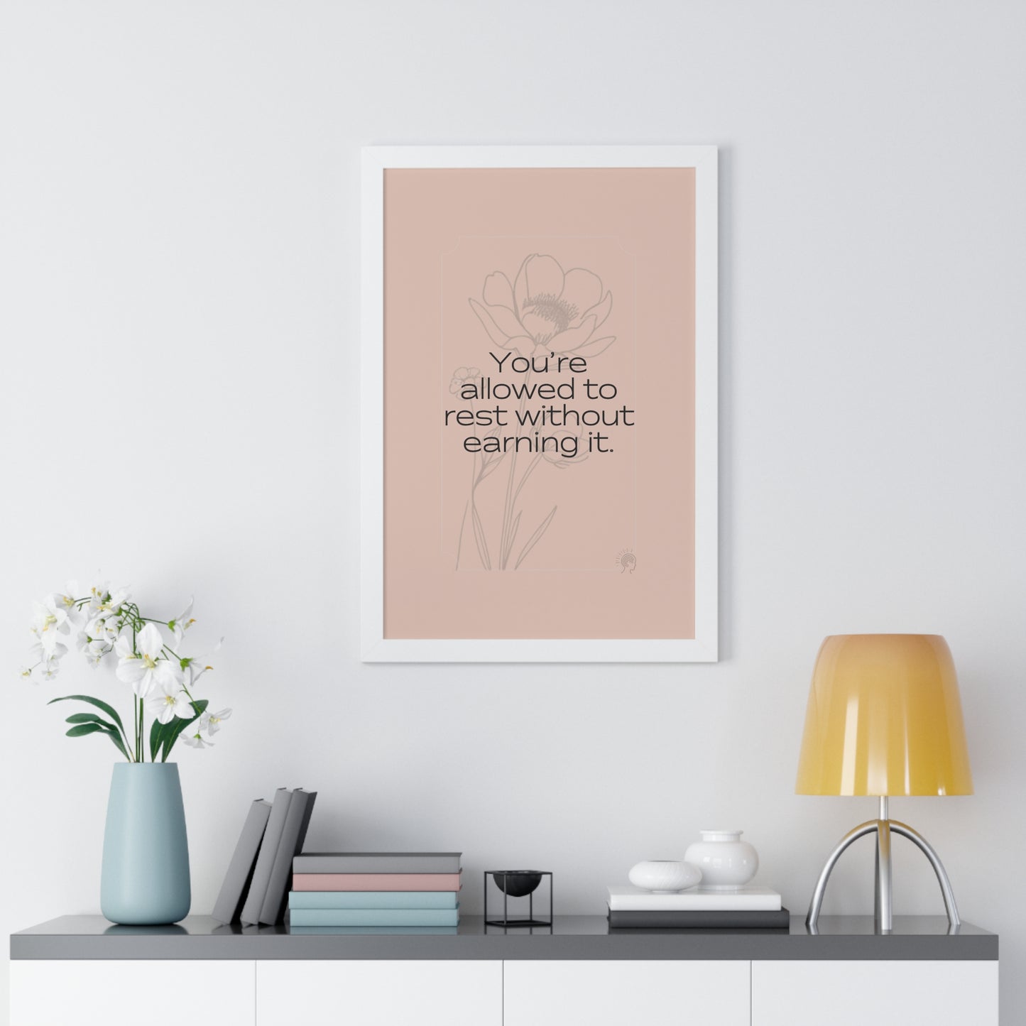 Soft Strength Series | Quote 4 | Framed Vertical Poster | You're allowed to rest without earning it. | Reverberate Soul™
