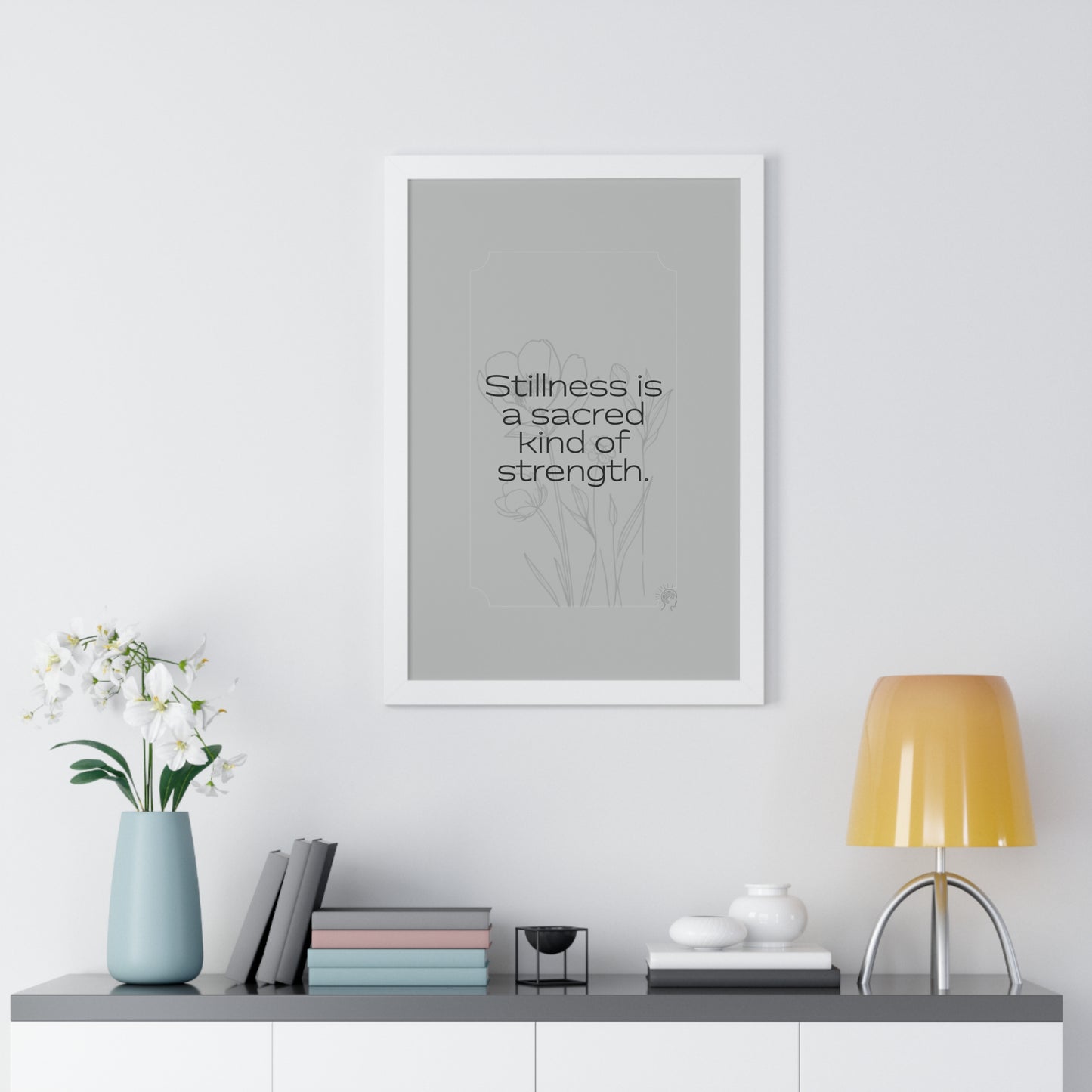 Soft Strength Series | Quote 5 | Framed Vertical Poster | Stillness is a sacred kind of strength. | Reverberate Soul™