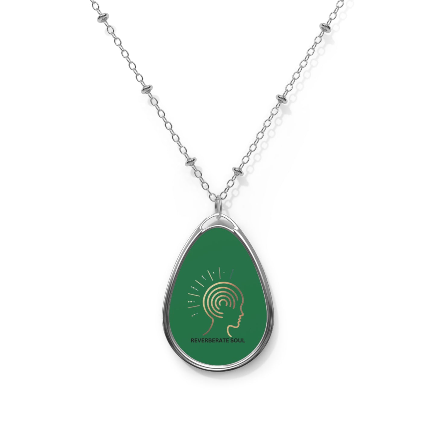 Silver Pendant - Oval Necklace | Green | Reverberate Soul™