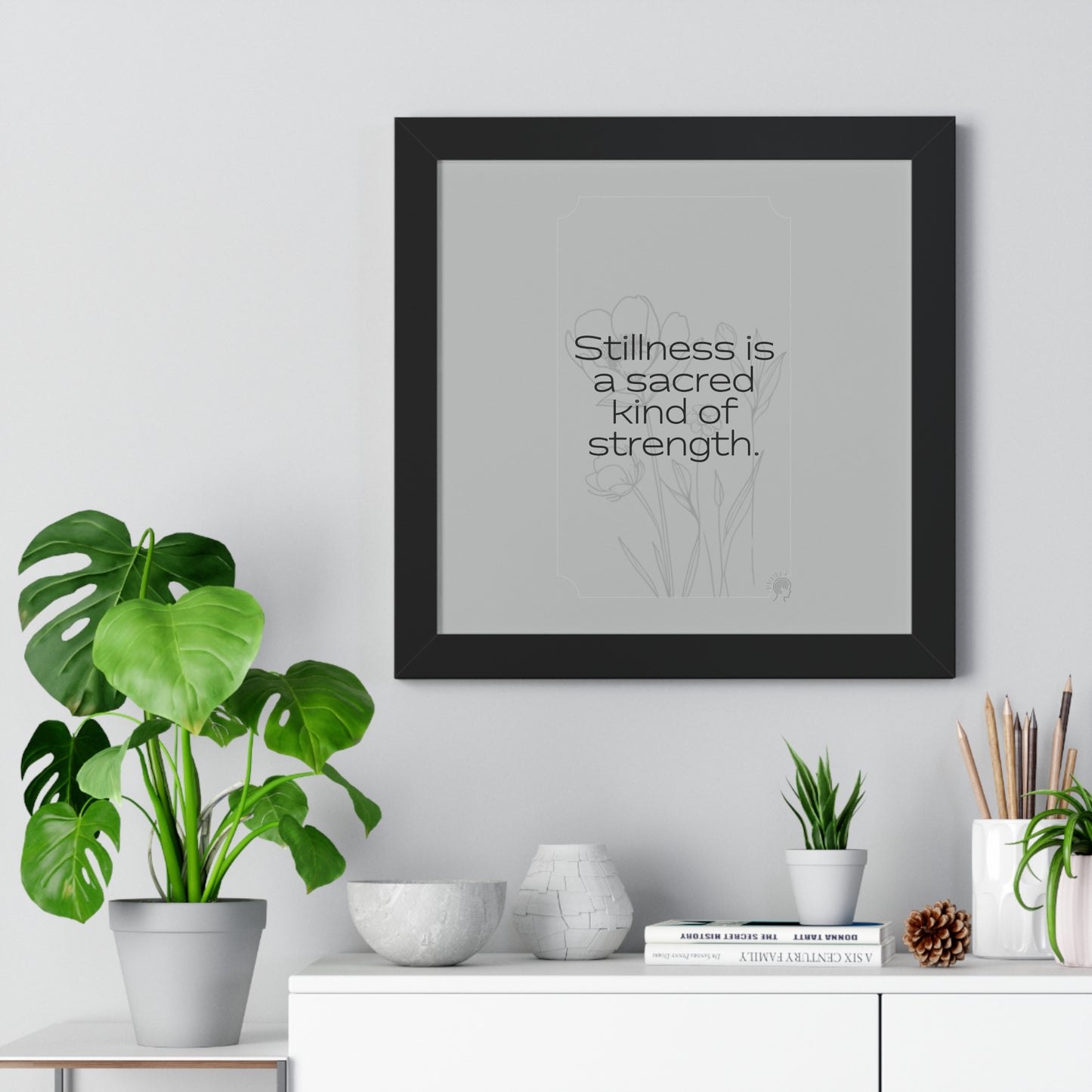Soft Strength Series | Quote 5 | Framed Vertical Poster | Stillness is a sacred kind of strength. | Reverberate Soul™