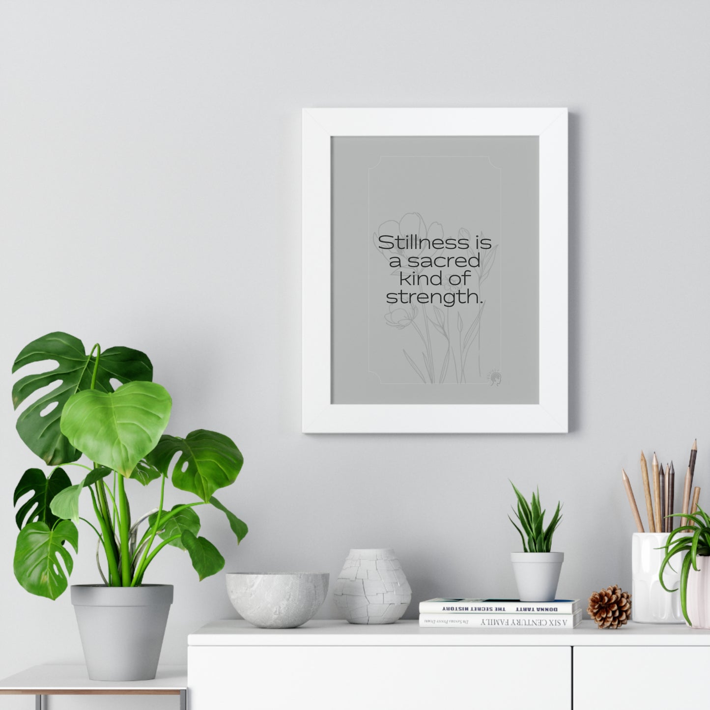 Soft Strength Series | Quote 5 | Framed Vertical Poster | Stillness is a sacred kind of strength. | Reverberate Soul™