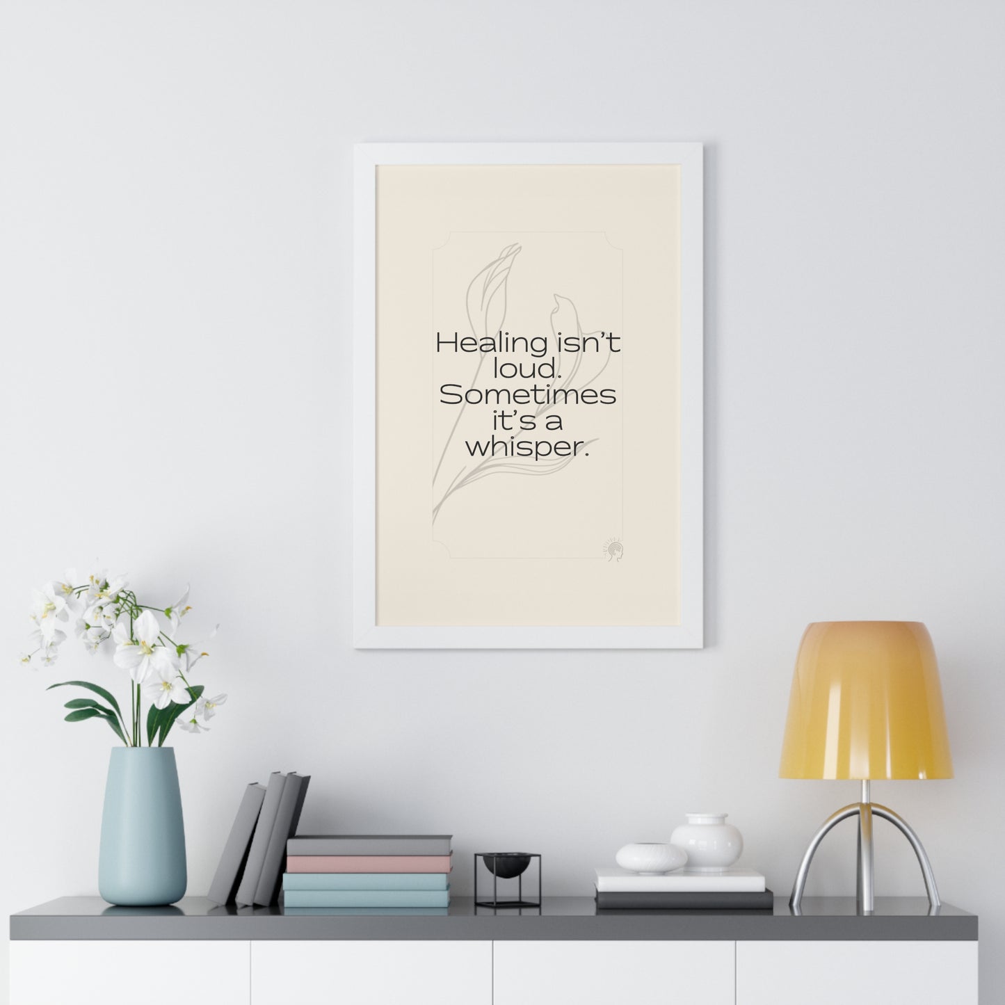 Soft Strength Series | Quote 3 | Framed Vertical Poster | Healing isn't loud. Sometimes it's a whisper. | Reverberate Soul™