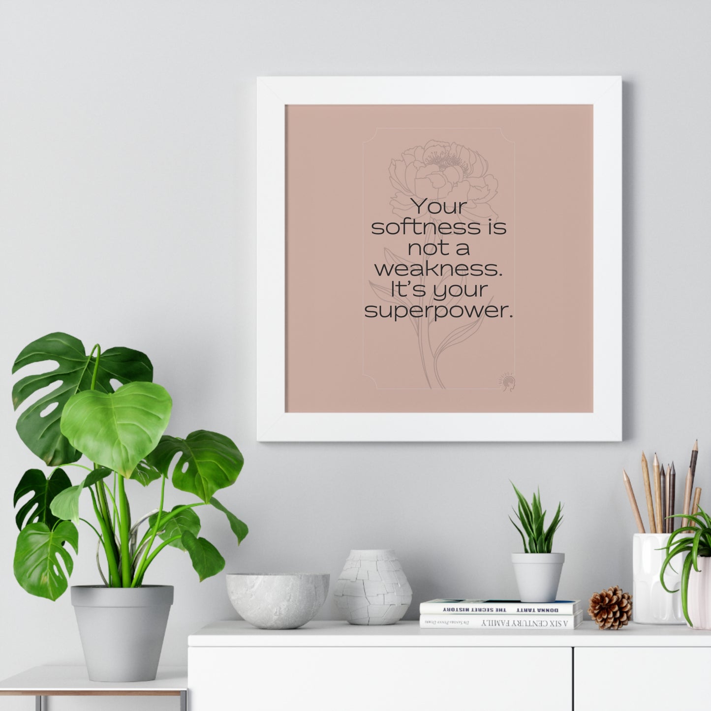 Soft Strength Series | Quote 2 | Framed Vertical Poster | Your softness is not a weakness. It's your superpower. | Reverberate Soul™