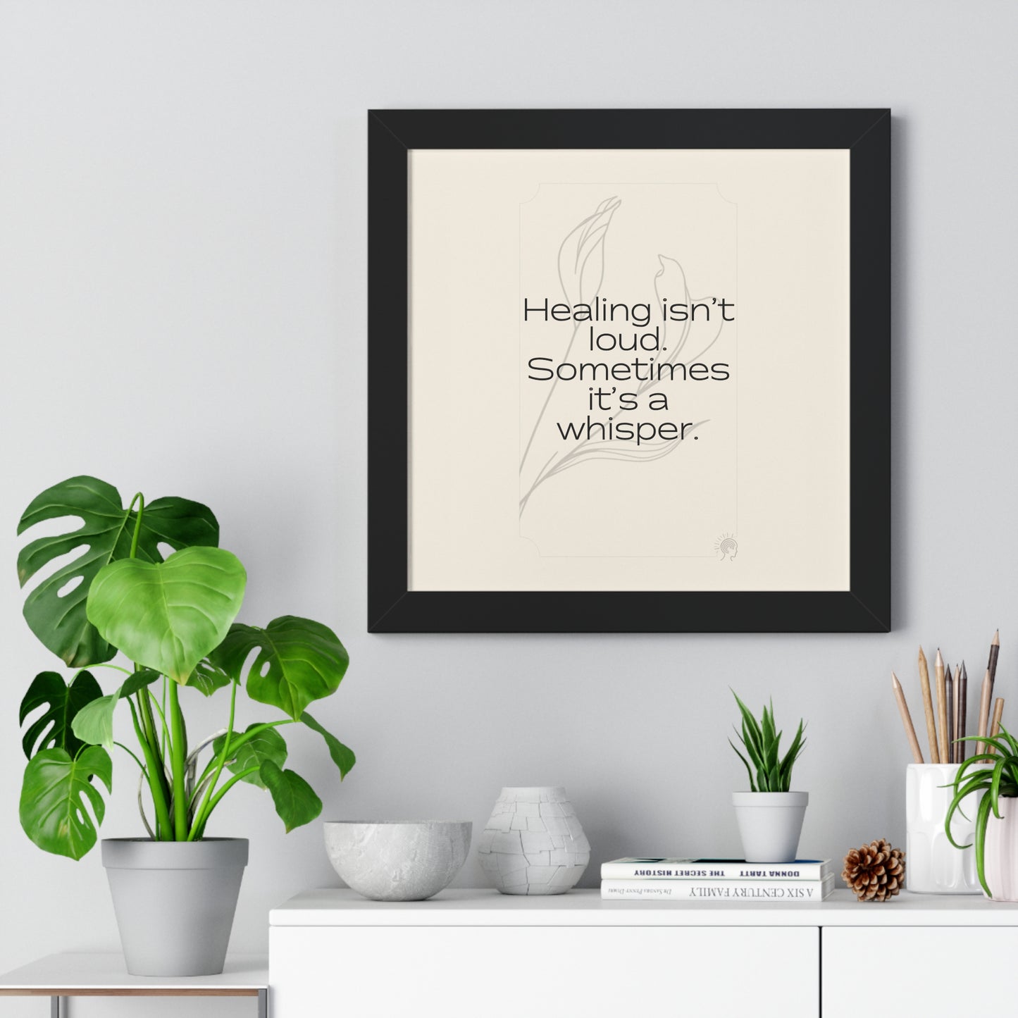 Soft Strength Series | Quote 3 | Framed Vertical Poster | Healing isn't loud. Sometimes it's a whisper. | Reverberate Soul™