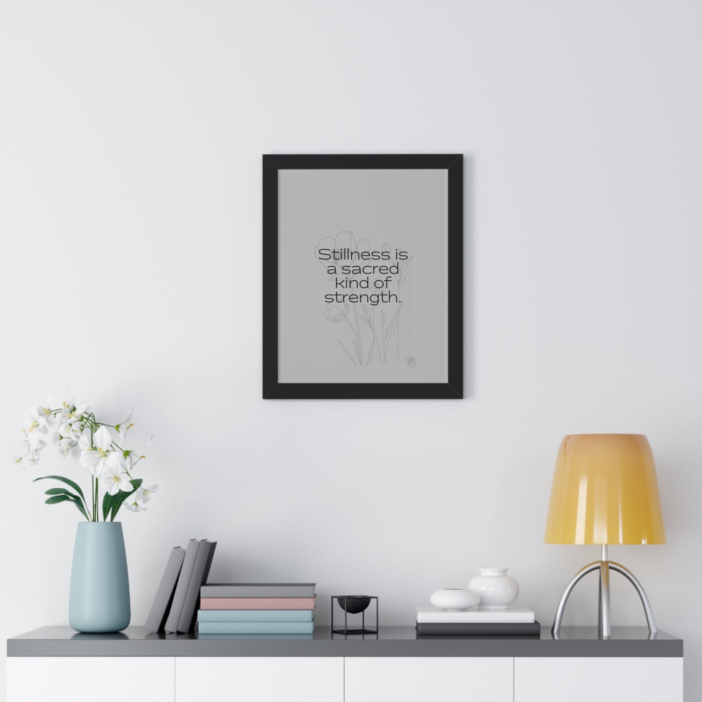 Soft Strength Series | Quote 5 | Framed Vertical Poster | Stillness is a sacred kind of strength. | Reverberate Soul™
