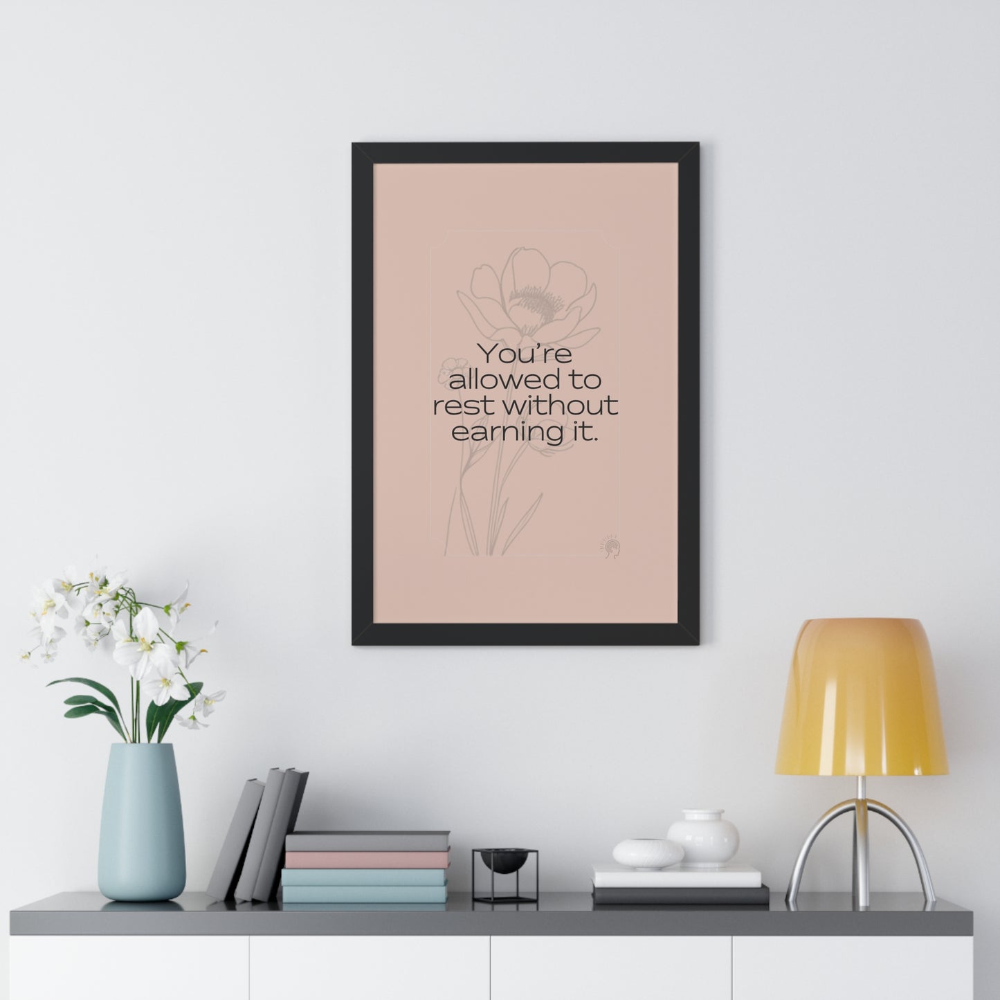 Soft Strength Series | Quote 4 | Framed Vertical Poster | You're allowed to rest without earning it. | Reverberate Soul™