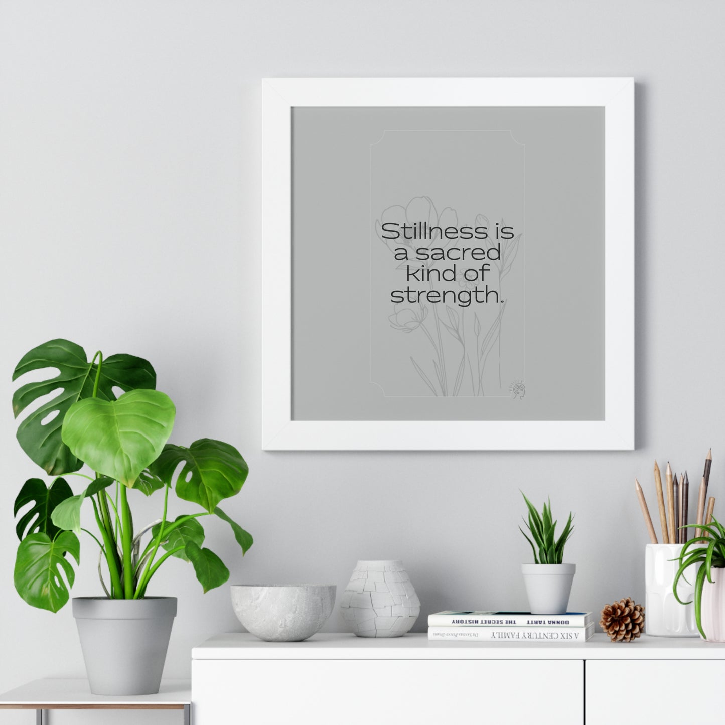 Soft Strength Series | Quote 5 | Framed Vertical Poster | Stillness is a sacred kind of strength. | Reverberate Soul™