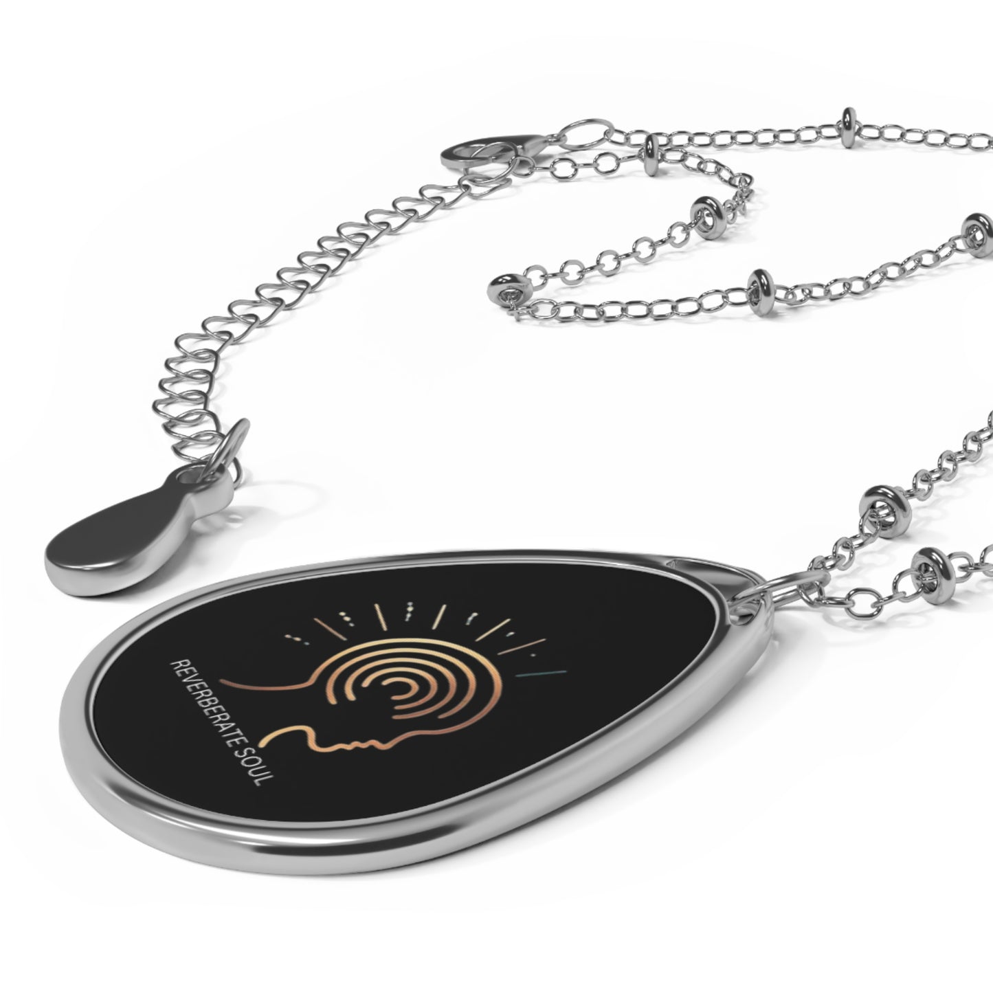 Silver Pendant - Oval Necklace | Black | Reverberate Soul™