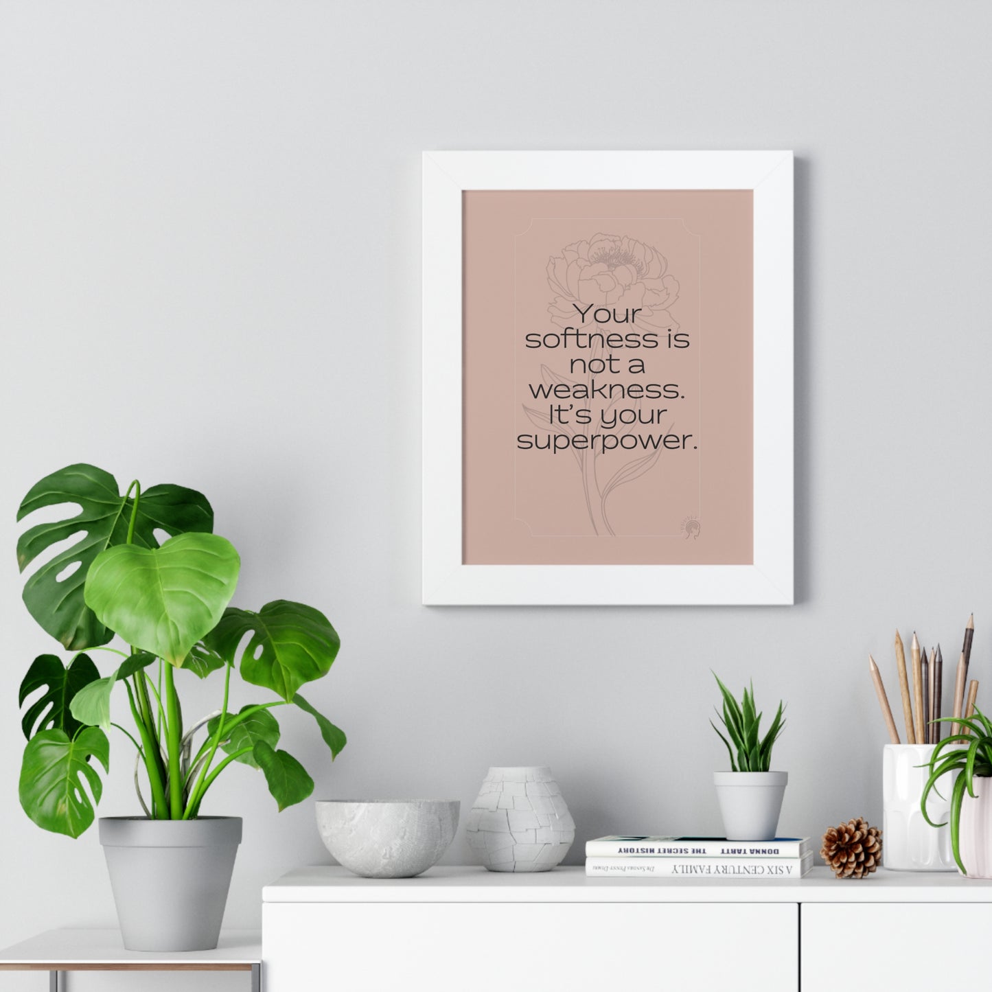 Soft Strength Series | Quote 2 | Framed Vertical Poster | Your softness is not a weakness. It's your superpower. | Reverberate Soul™