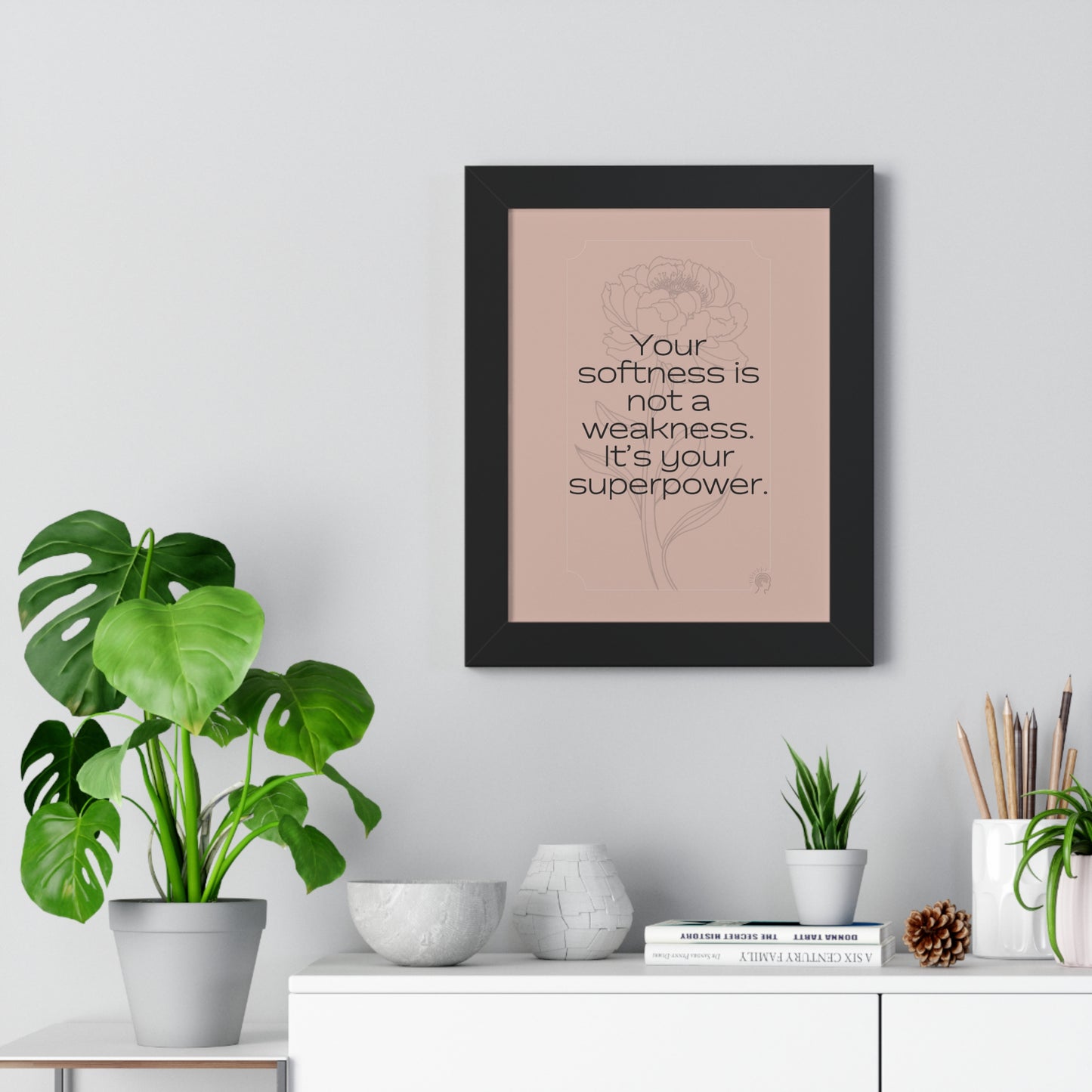 Soft Strength Series | Quote 2 | Framed Vertical Poster | Your softness is not a weakness. It's your superpower. | Reverberate Soul™