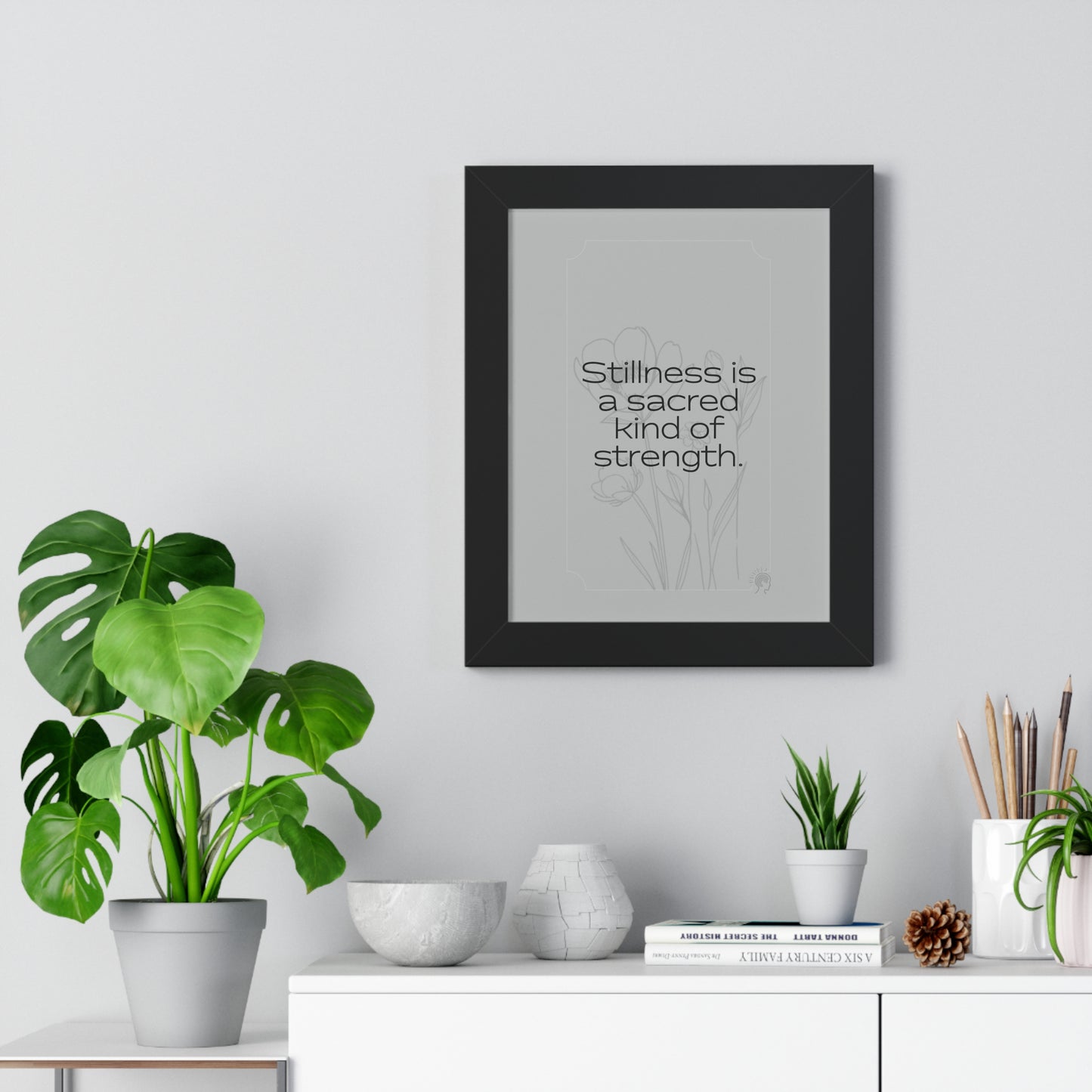 Soft Strength Series | Quote 5 | Framed Vertical Poster | Stillness is a sacred kind of strength. | Reverberate Soul™