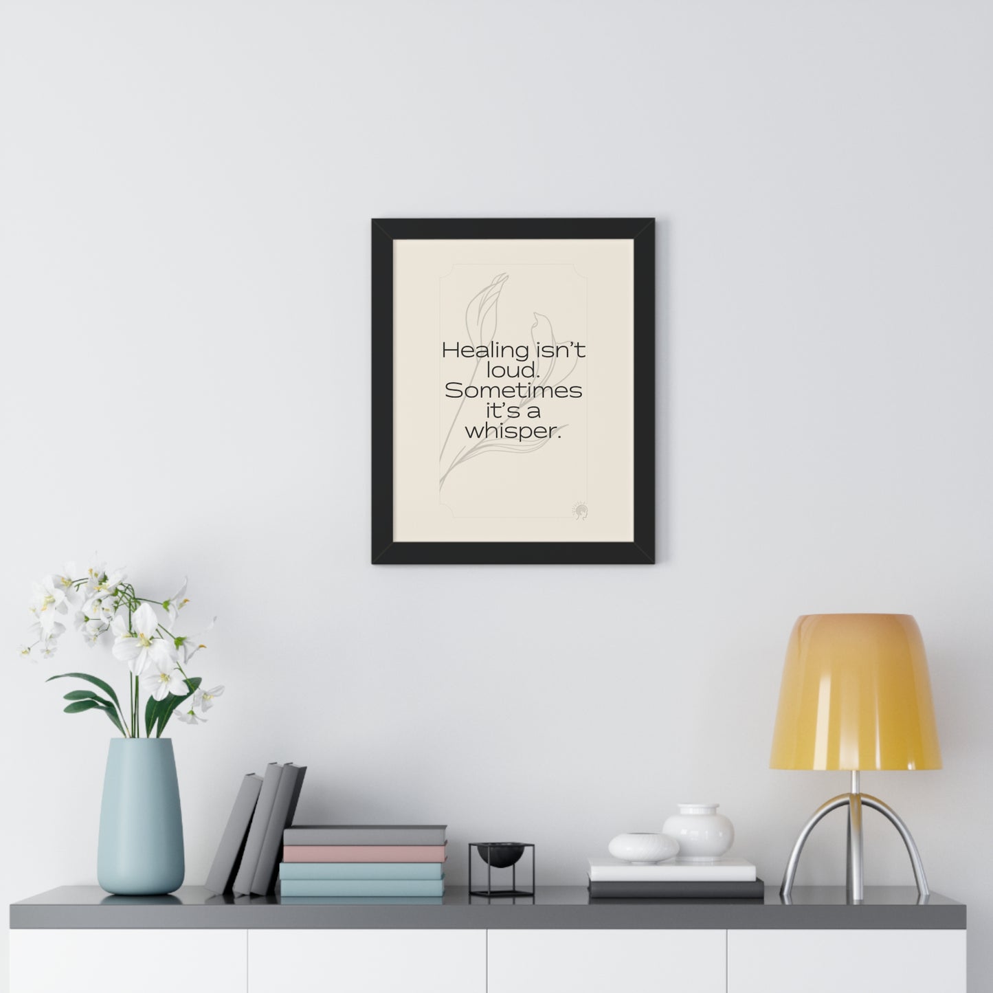 Soft Strength Series | Quote 3 | Framed Vertical Poster | Healing isn't loud. Sometimes it's a whisper. | Reverberate Soul™