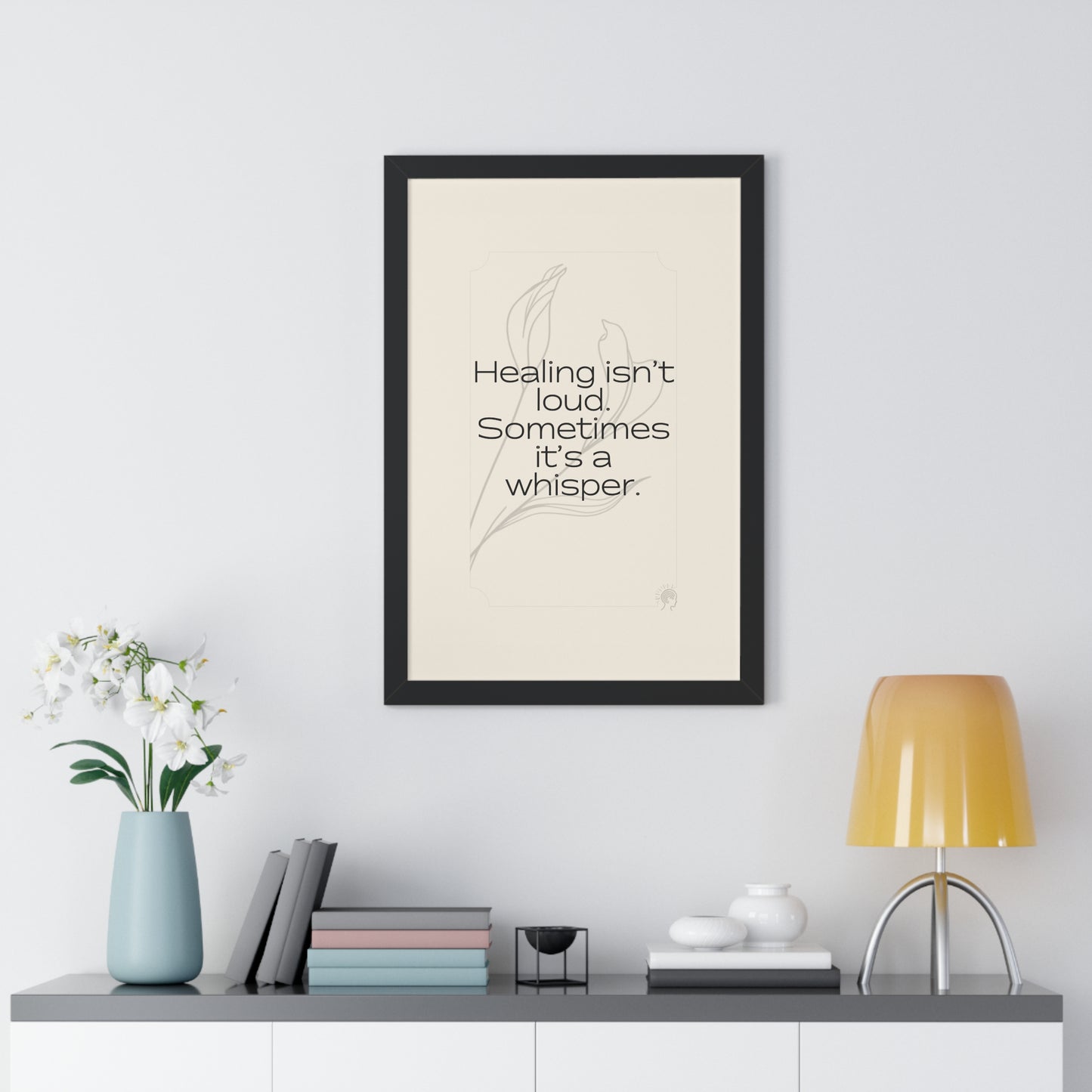 Soft Strength Series | Quote 3 | Framed Vertical Poster | Healing isn't loud. Sometimes it's a whisper. | Reverberate Soul™