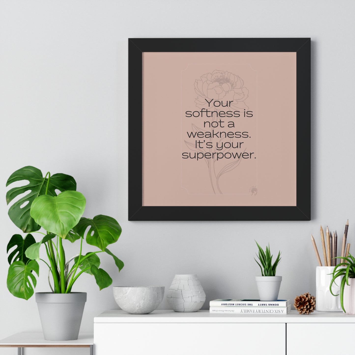 Soft Strength Series | Quote 2 | Framed Vertical Poster | Your softness is not a weakness. It's your superpower. | Reverberate Soul™